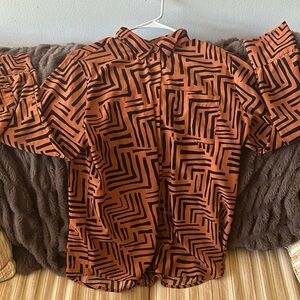 Geometric Patterned Blouse - Orange and Black